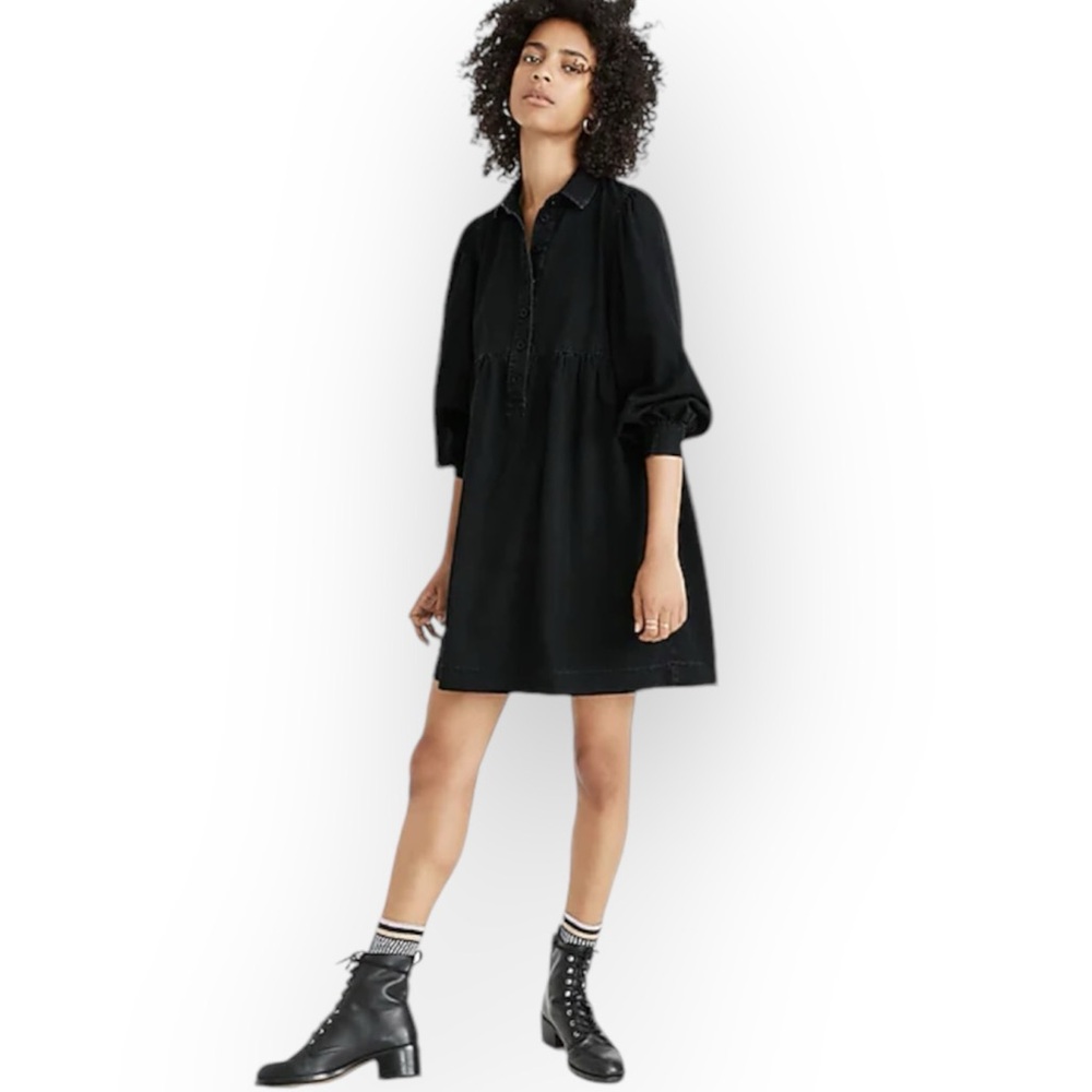 Madewell Denim Babydoll Shirtdress in Washed Black size XS